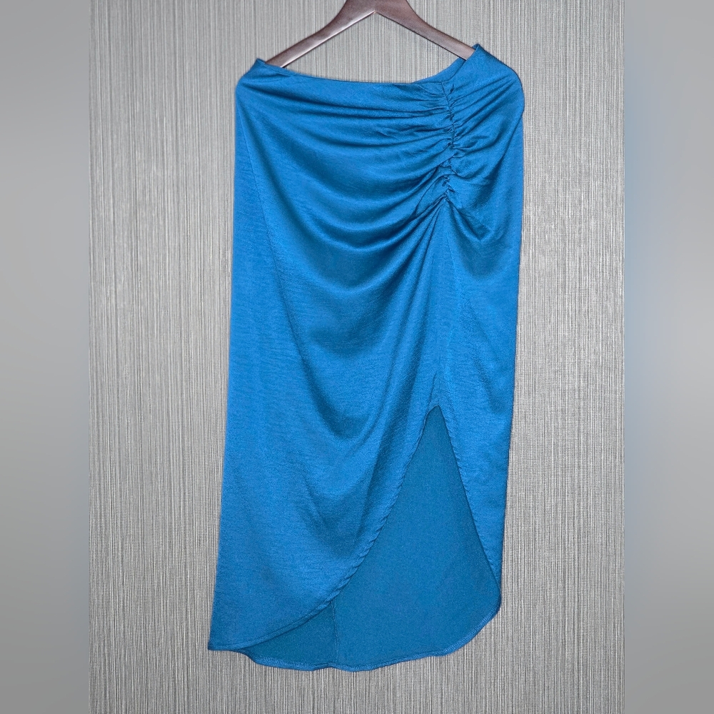 SHEIN Asymmetrical Blue Ruched Skirt, Medium